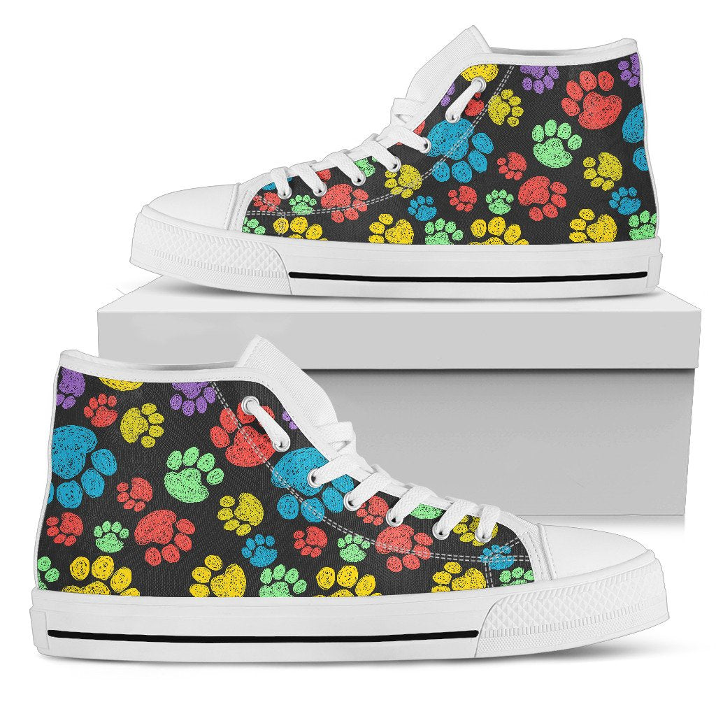 Paw Colorful Print Women High Top Shoes
