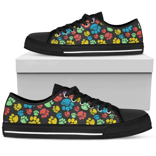 Paw Colorful Print Women Low Top Shoes-JTAMIGO.COM