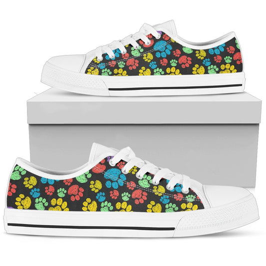 Paw Colorful Print Women Low Top Shoes-JTAMIGO.COM