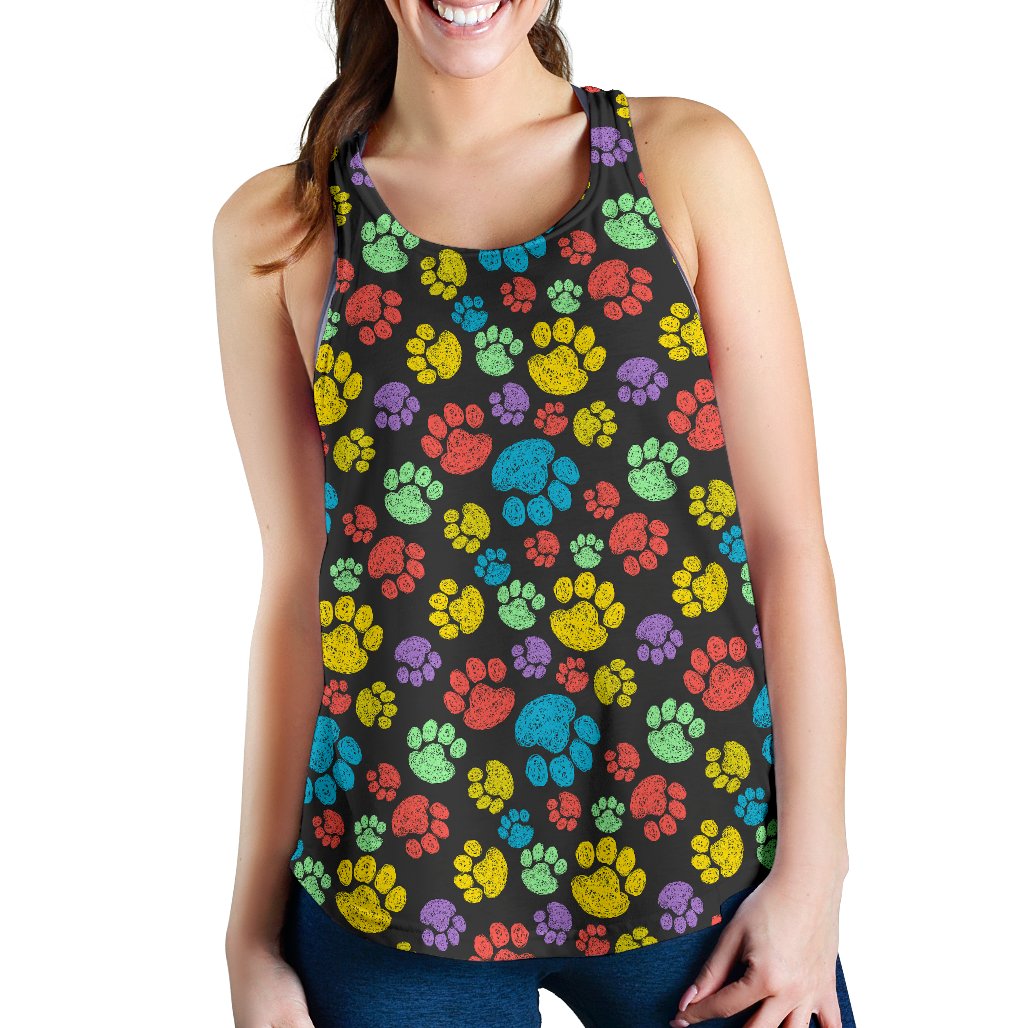 Paw Colorful Print Women Racerback Tank Top