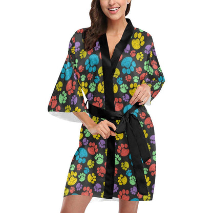 Paw Colorful Print Women Short Kimono Robe