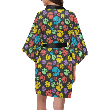 Paw Colorful Print Women Short Kimono Robe