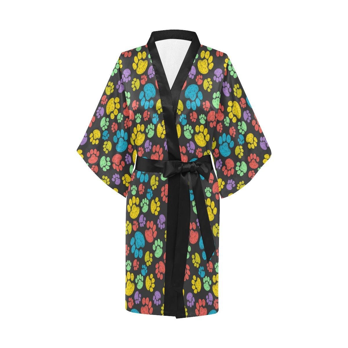 Paw Colorful Print Women Short Kimono Robe