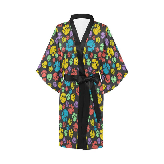 Paw Colorful Print Women Short Kimono Robe