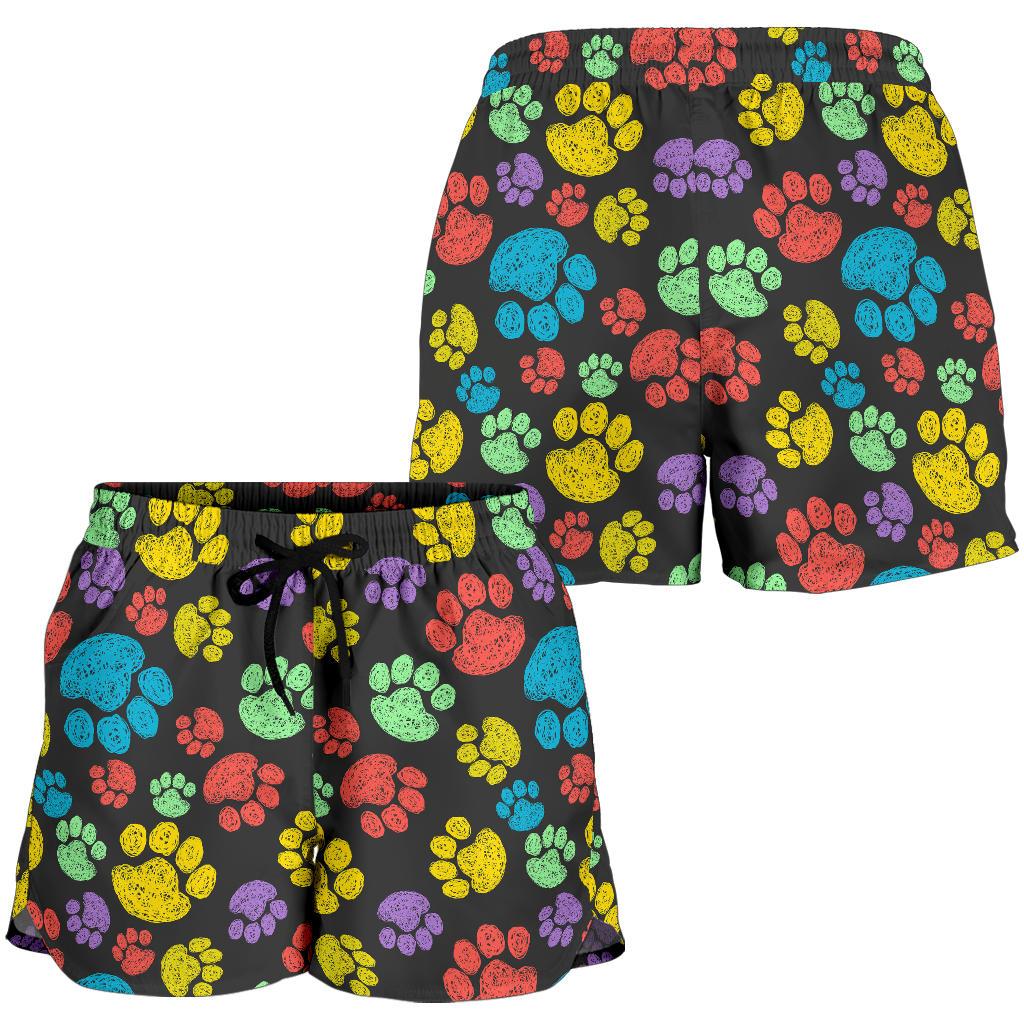 Paw Colorful Print Women Shorts-JTAMIGO.COM