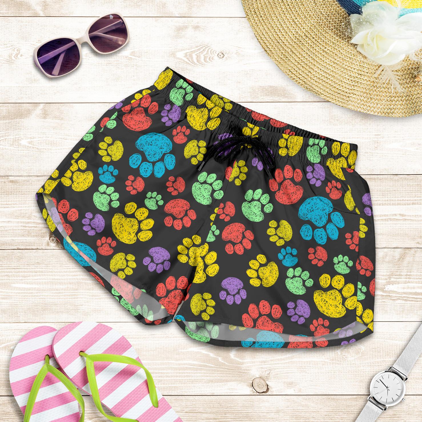 Paw Colorful Print Women Shorts-JTAMIGO.COM