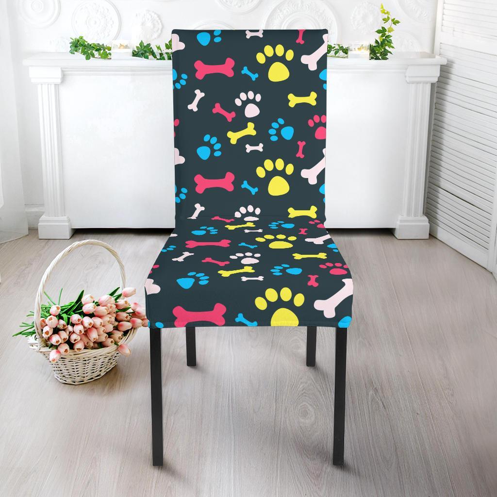 Paw Design Print Dining Chair Slipcover-JTAMIGO.COM