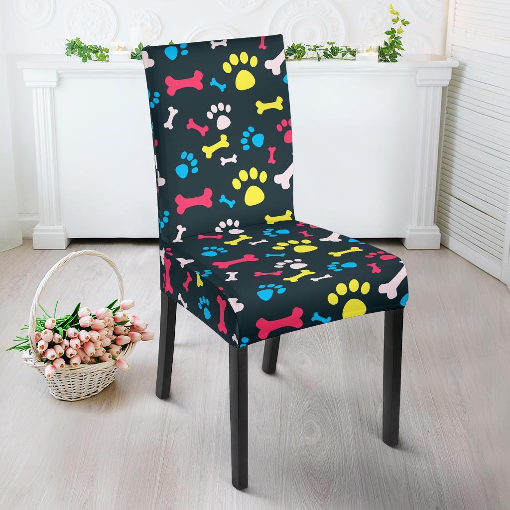 Paw Design Print Dining Chair Slipcover-JTAMIGO.COM