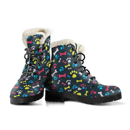 Paw Design Print Faux Fur Leather Boots-JTAMIGO.COM