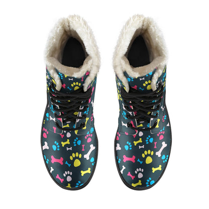 Paw Design Print Faux Fur Leather Boots-JTAMIGO.COM