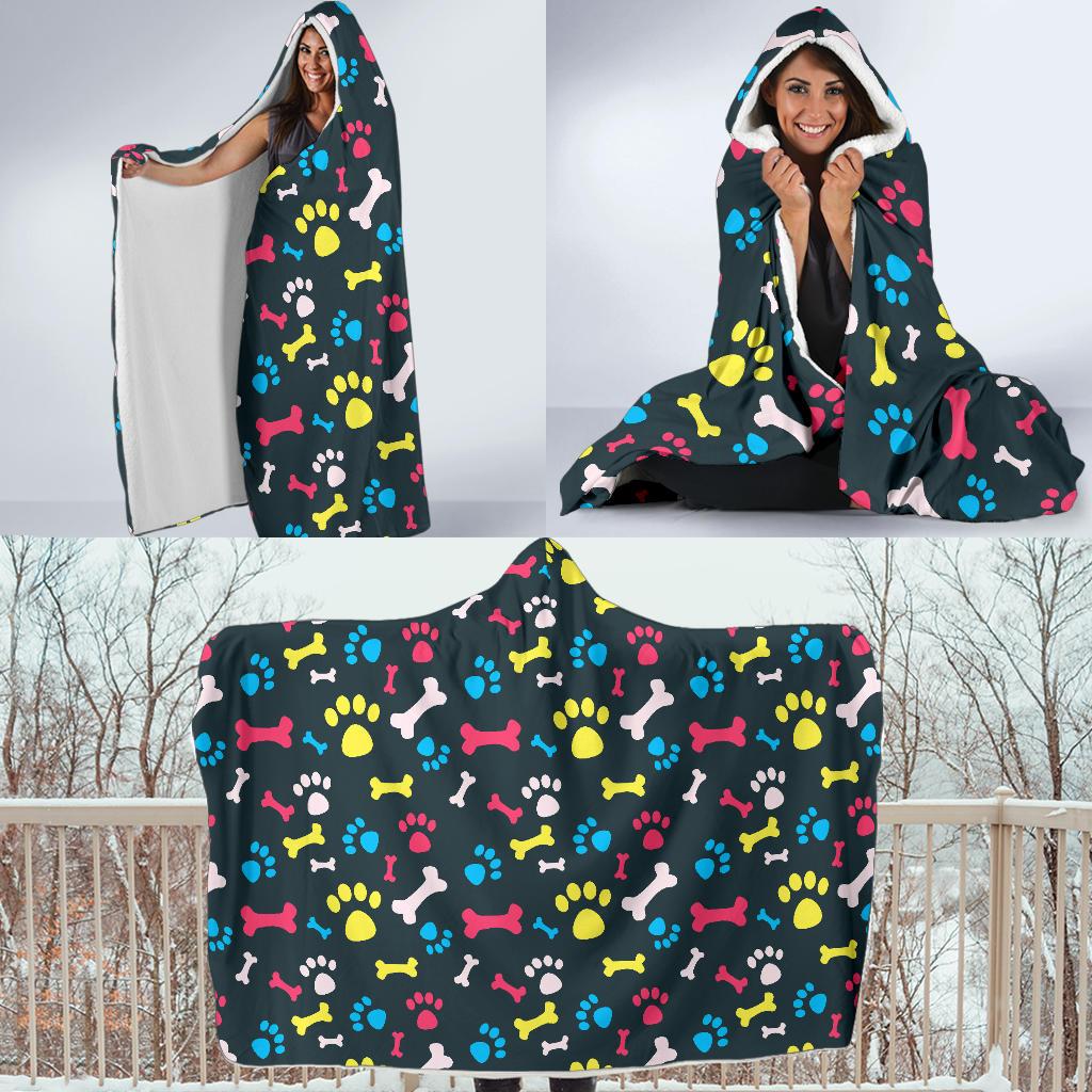 Paw Design Print Hooded Blanket-JTAMIGO.COM