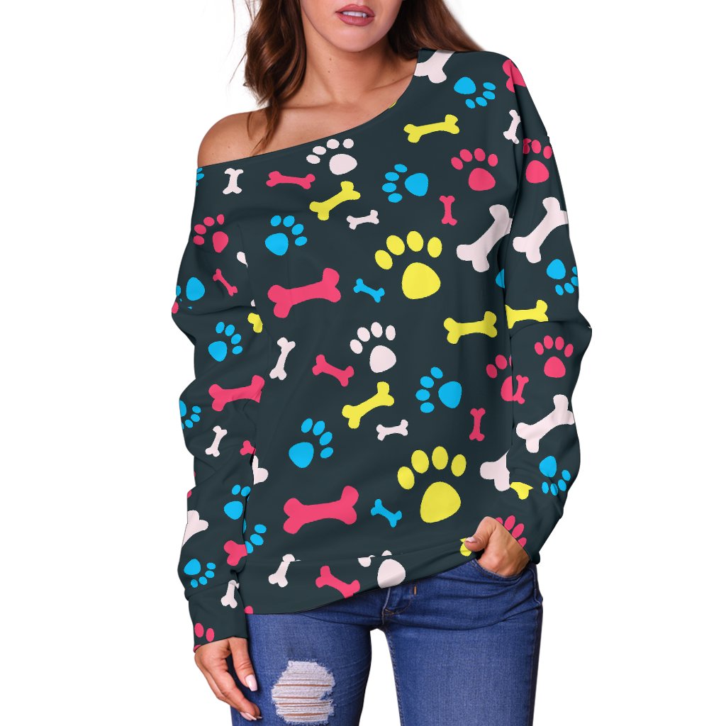 Paw Design Print Off Shoulder Sweatshirt