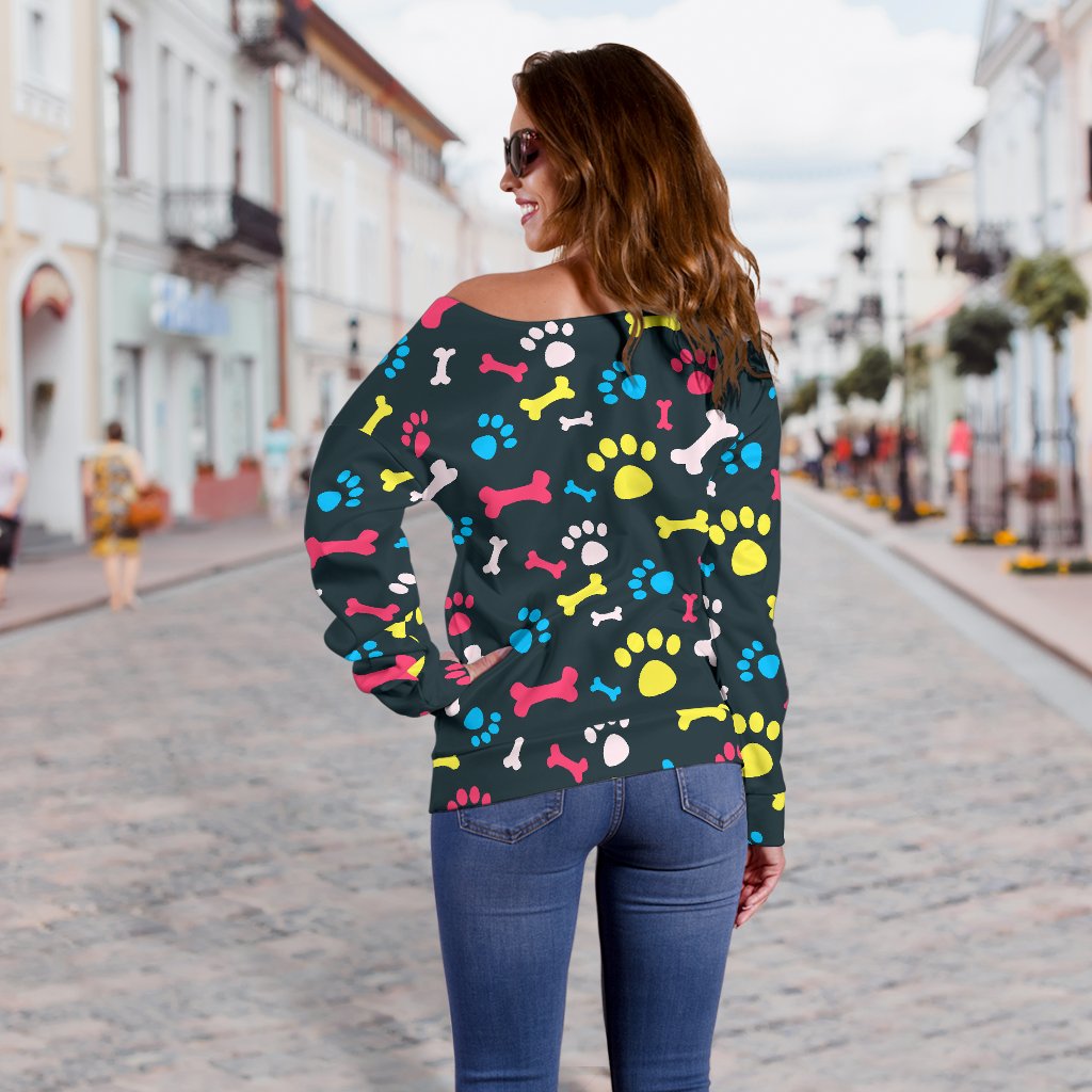 Paw Design Print Off Shoulder Sweatshirt