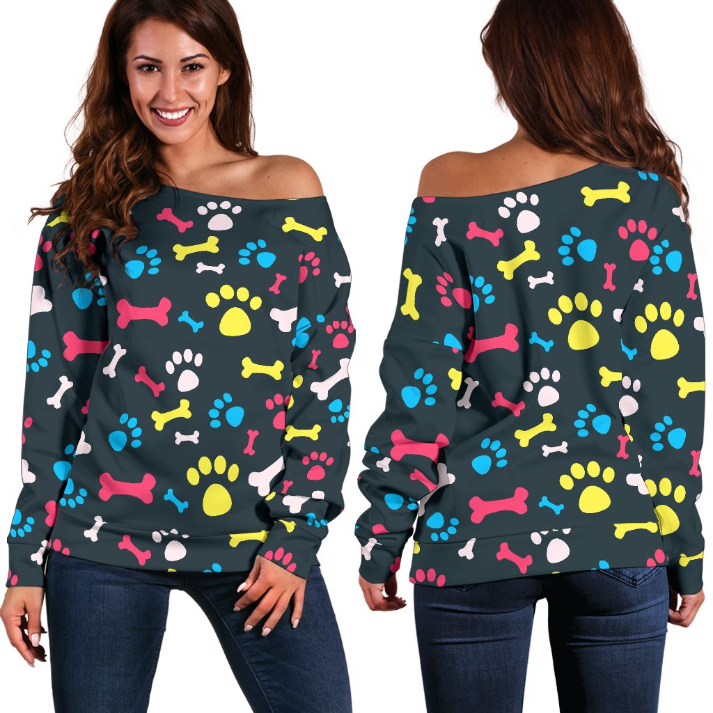 Paw Design Print Off Shoulder Sweatshirt