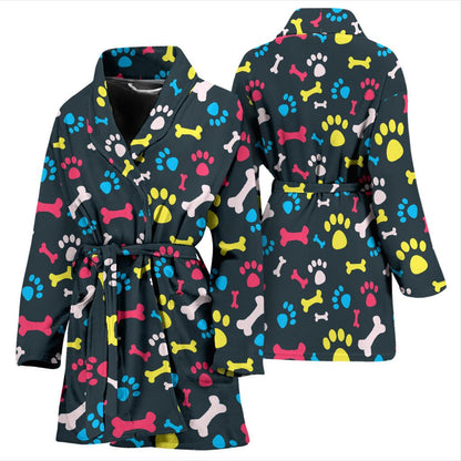 Paw Design Print Women Bath Robe-JTAMIGO.COM