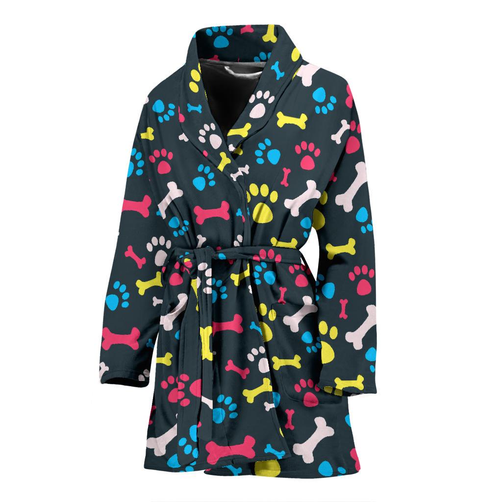 Paw Design Print Women Bath Robe-JTAMIGO.COM