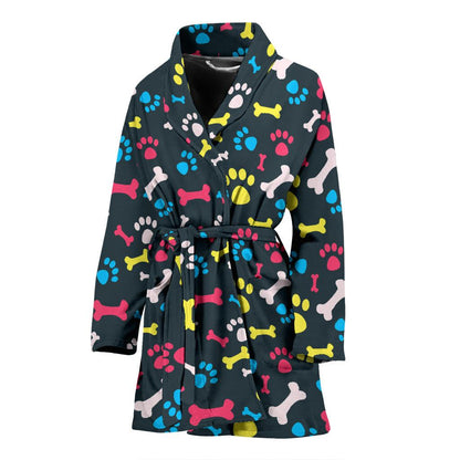Paw Design Print Women Bath Robe-JTAMIGO.COM