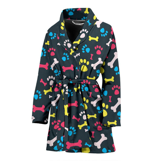 Paw Design Print Women Bath Robe-JTAMIGO.COM