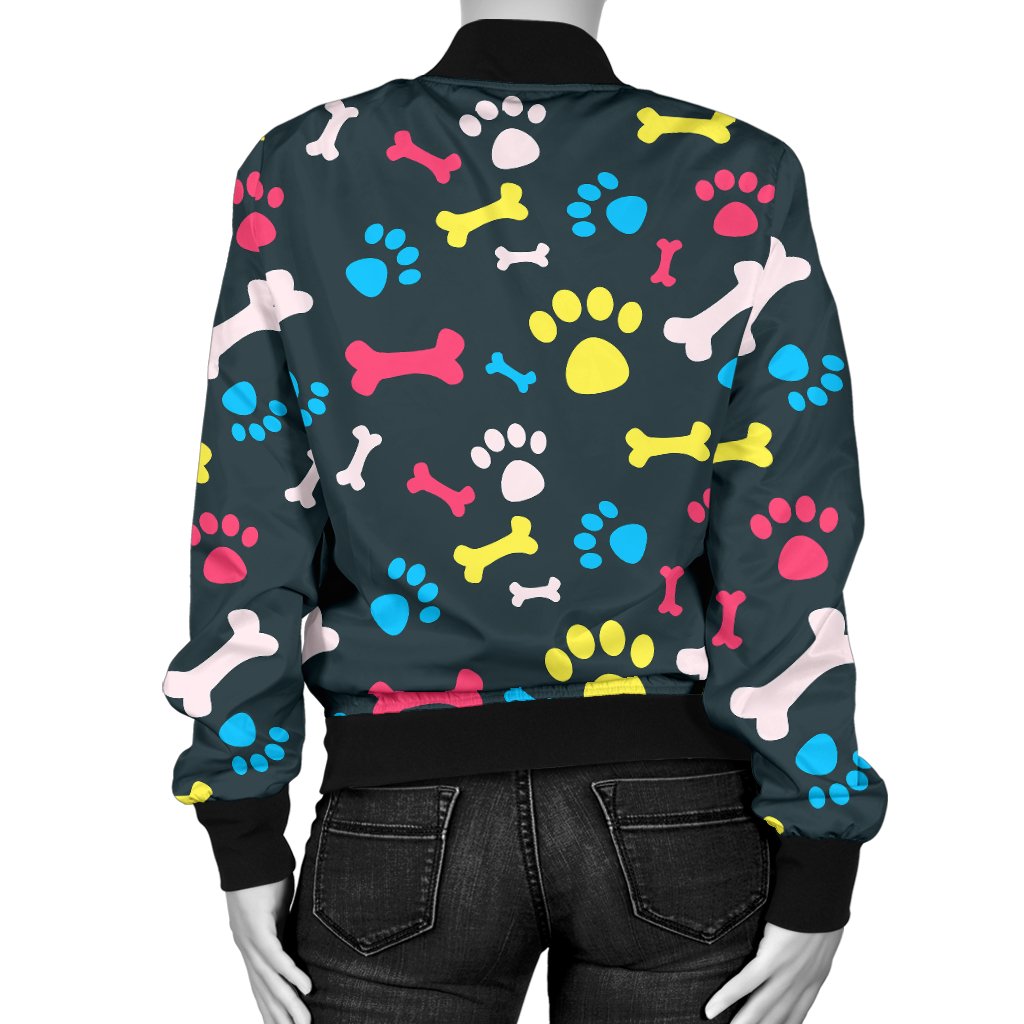 Paw Design Print Women Casual Bomber Jacket