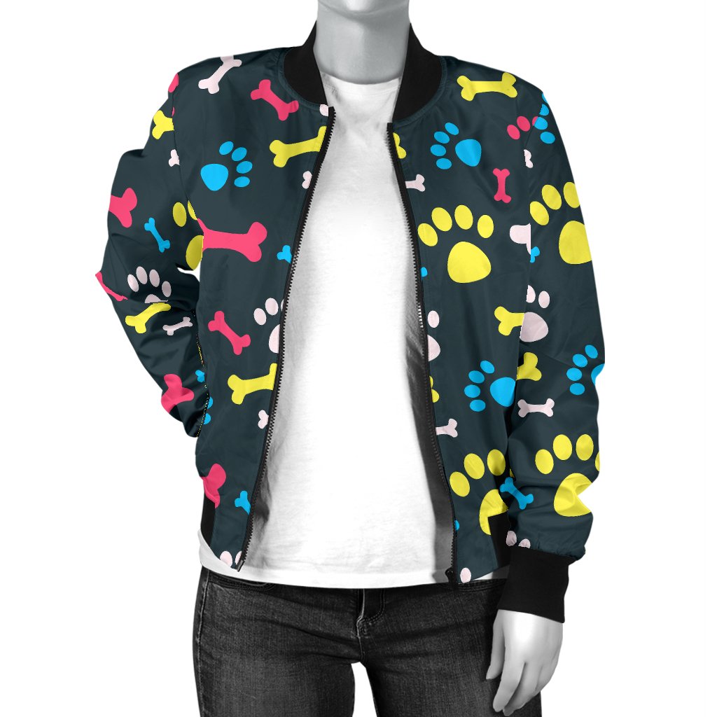 Paw Design Print Women Casual Bomber Jacket