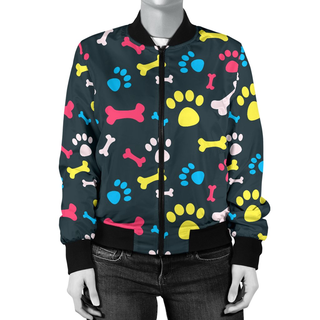 Paw Design Print Women Casual Bomber Jacket