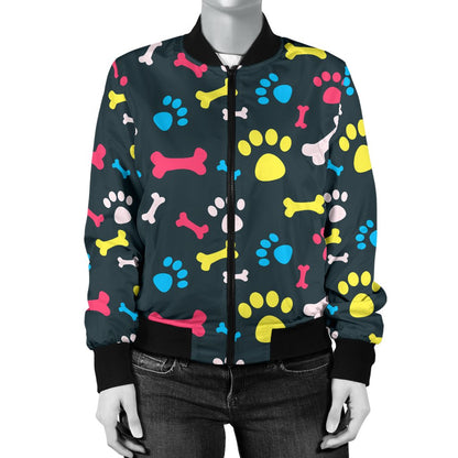 Paw Design Print Women Casual Bomber Jacket