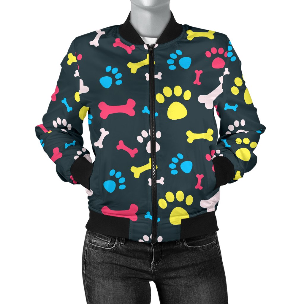 Paw Design Print Women Casual Bomber Jacket