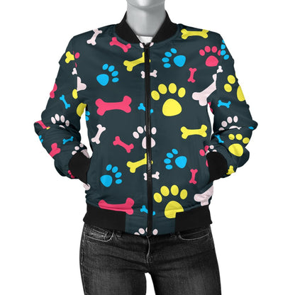 Paw Design Print Women Casual Bomber Jacket