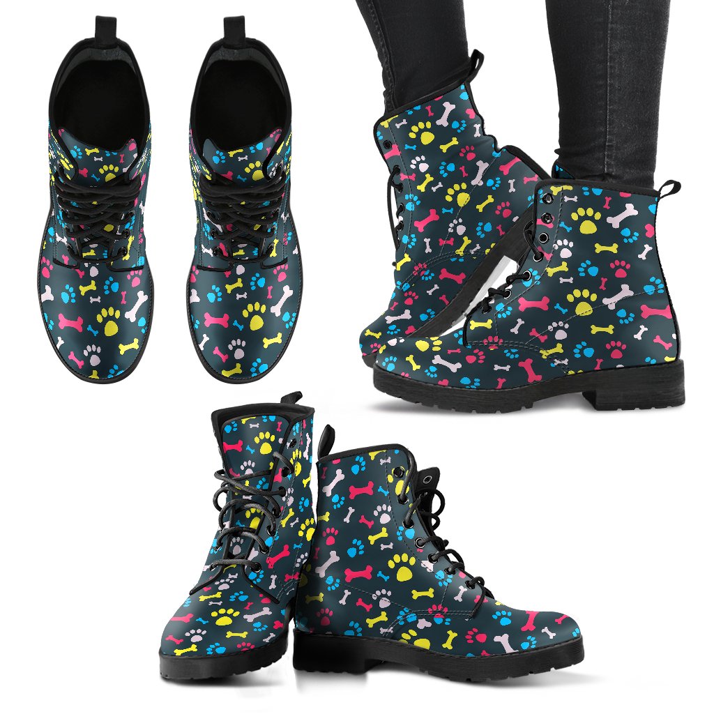 Paw Design Print Women Leather Boots-JTAMIGO.COM