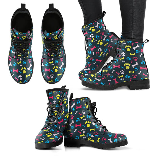 Paw Design Print Women Leather Boots-JTAMIGO.COM