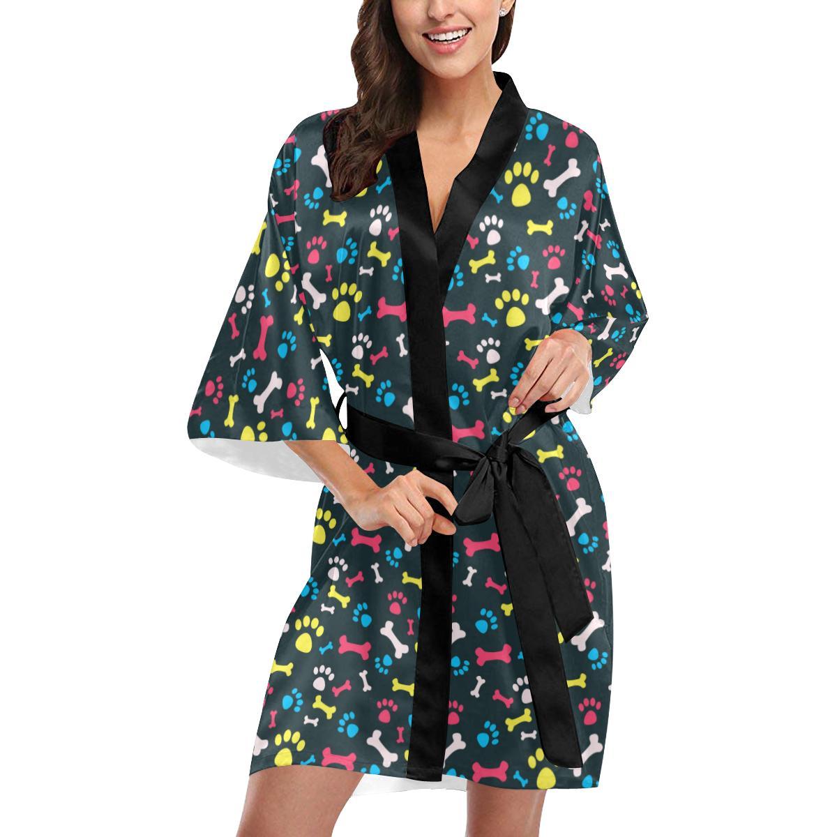 Paw Design Print Women Short Kimono Robe