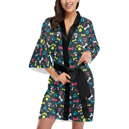 Paw Design Print Women Short Kimono Robe