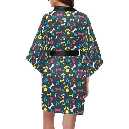 Paw Design Print Women Short Kimono Robe