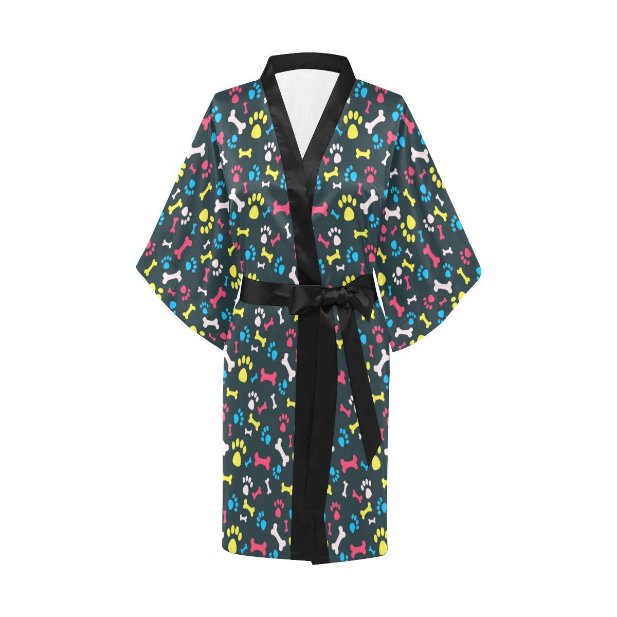 Paw Design Print Women Short Kimono Robe