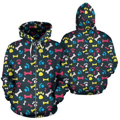 Paw Design Print Zip Up Hoodie
