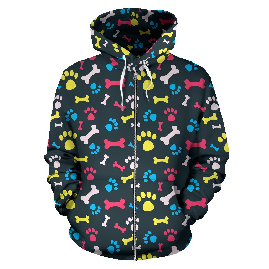 Paw Design Print Zip Up Hoodie