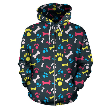 Paw Design Print Zip Up Hoodie
