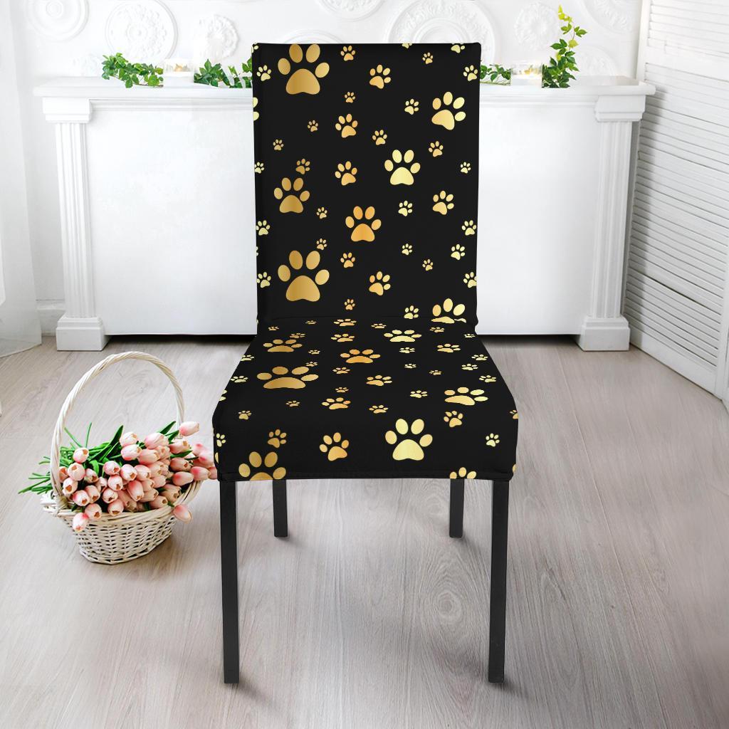 Paw Gold Print Dining Chair Slipcover-JTAMIGO.COM