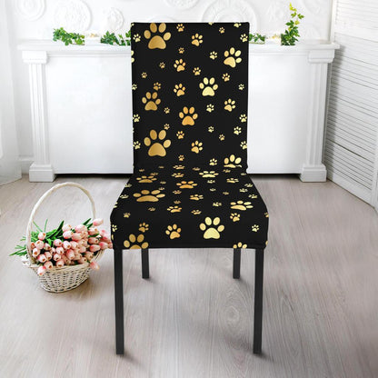 Paw Gold Print Dining Chair Slipcover-JTAMIGO.COM