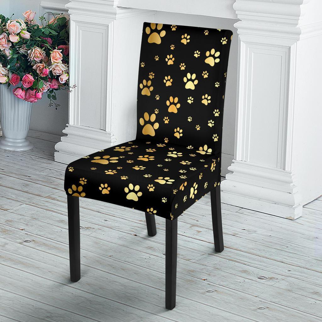 Paw Gold Print Dining Chair Slipcover-JTAMIGO.COM