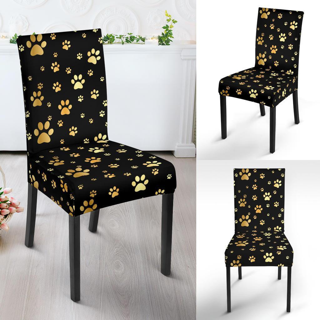 Paw Gold Print Dining Chair Slipcover-JTAMIGO.COM