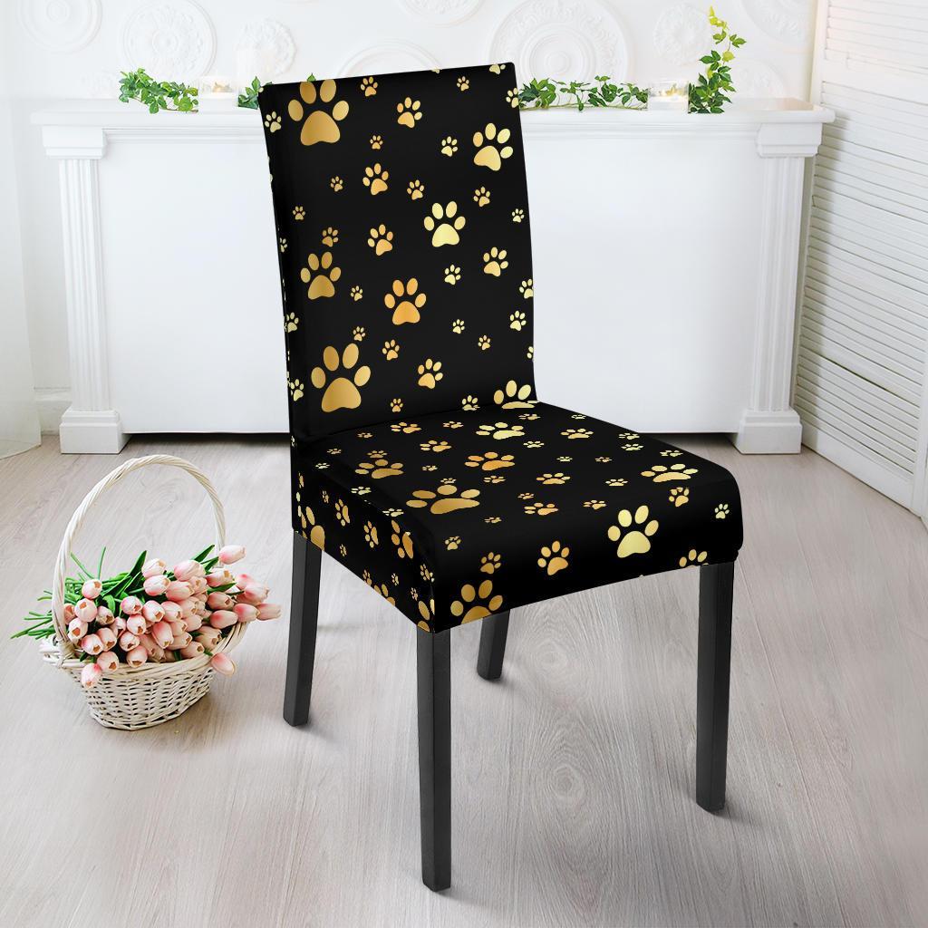 Paw Gold Print Dining Chair Slipcover-JTAMIGO.COM
