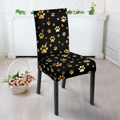 Paw Gold Print Dining Chair Slipcover-JTAMIGO.COM