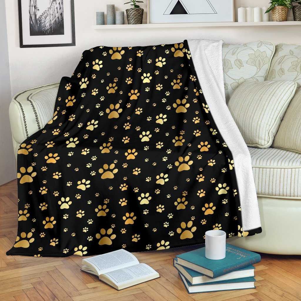 Paw Gold Print Fleece Blanket