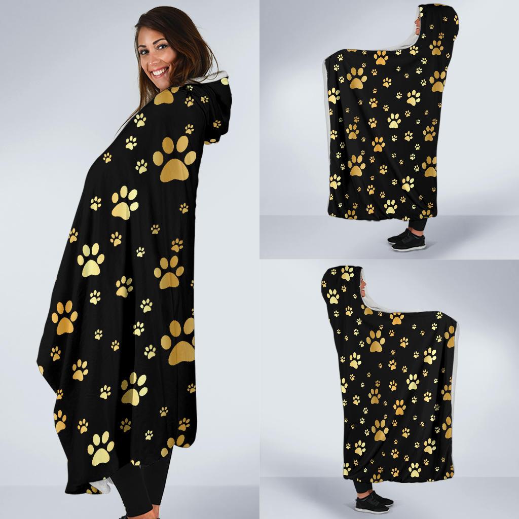 Paw Gold Print Hooded Blanket-JTAMIGO.COM