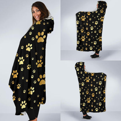 Paw Gold Print Hooded Blanket-JTAMIGO.COM