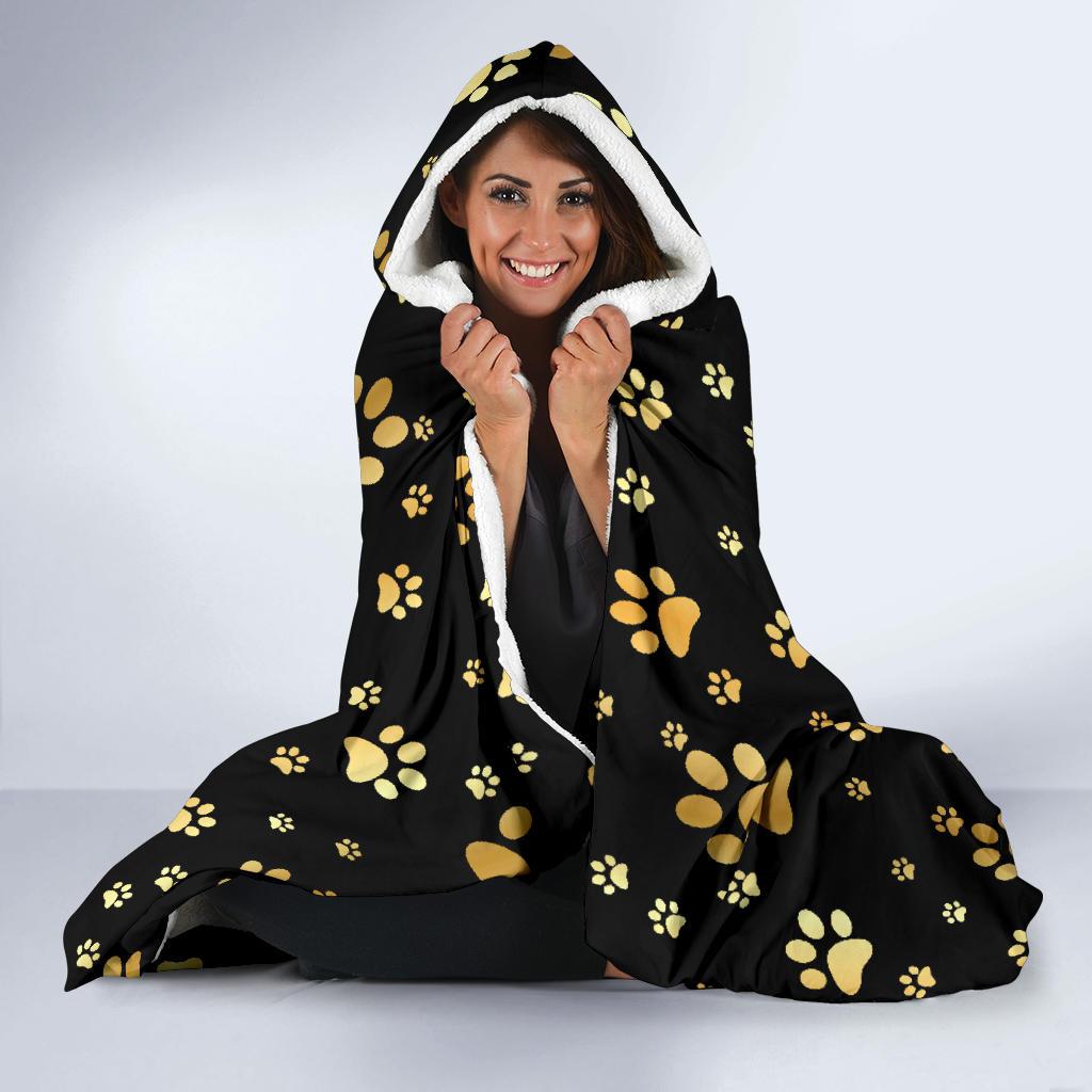 Paw Gold Print Hooded Blanket-JTAMIGO.COM