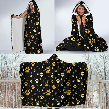 Paw Gold Print Hooded Blanket-JTAMIGO.COM