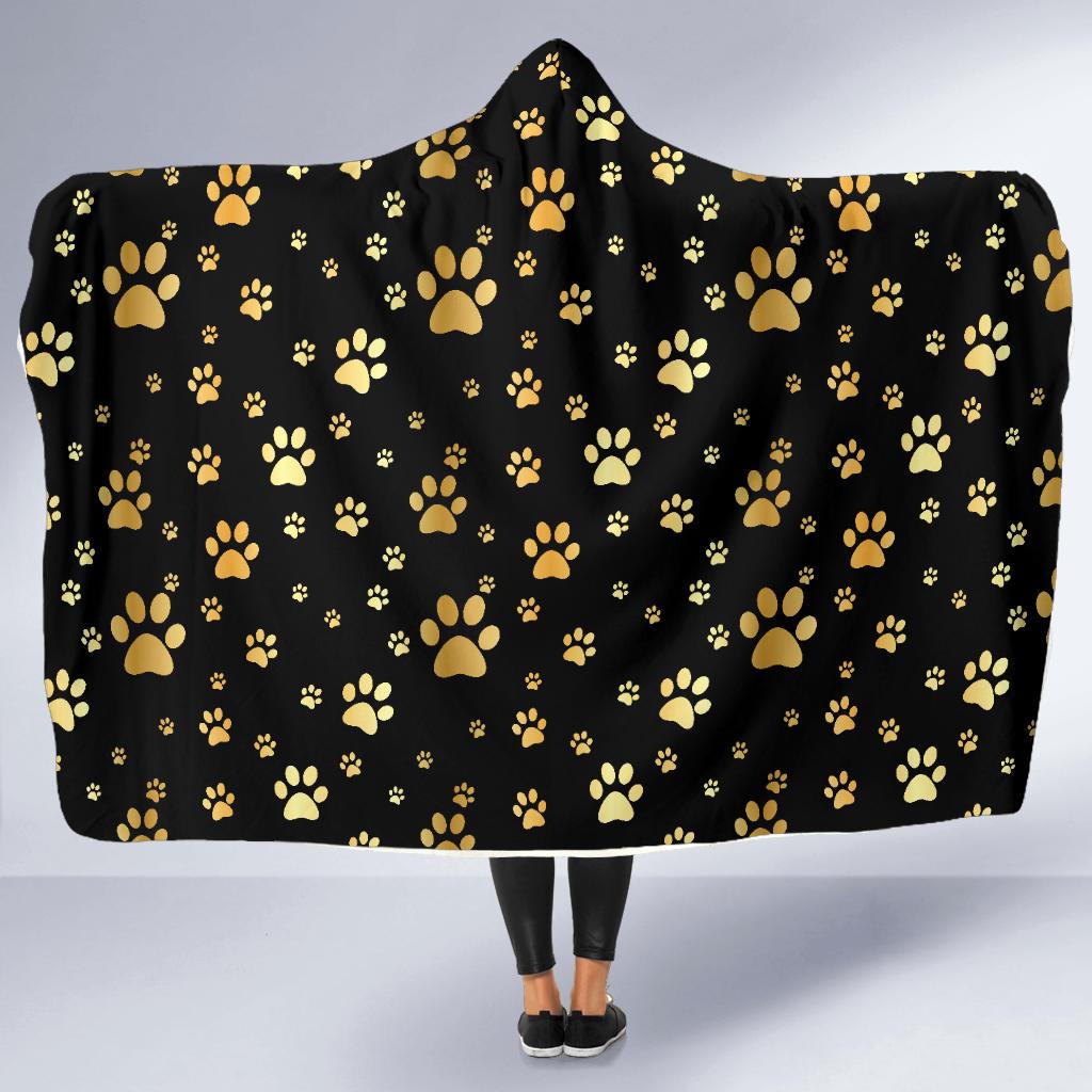 Paw Gold Print Hooded Blanket-JTAMIGO.COM