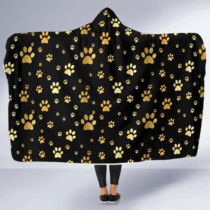 Paw Gold Print Hooded Blanket-JTAMIGO.COM